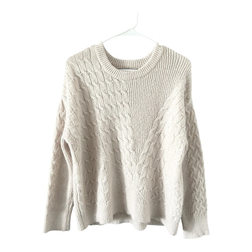 Kendall & Kylie Cream Asymmetrical Cable Knit Crewneck Sweater Size‎ Small